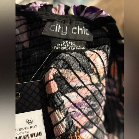 City Chic Skye Off Shoulder Print Maxi Dress - black size 14 - Picture 13 of 14